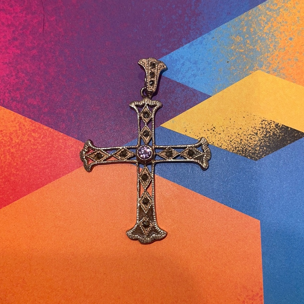 Sterling Silver Cross or Crucifix with amethyst and hematite